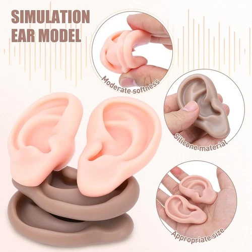 6 Pairs Silicone Ear Model for Piercing Practice - Soft Flexible Reusable Fake E image 4