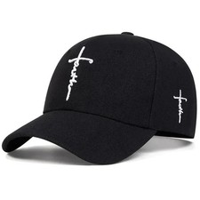 Faith Cross Embroidered Christian Black Baseball Cap,Adjustable Hat, Jesus