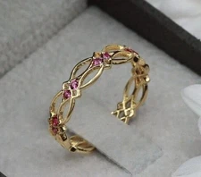 2CT Round Cut Lab Created Pink Ruby Wedding Band Ring 14k Yellow Gold Plated