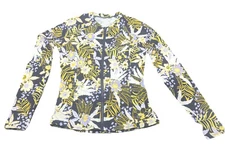 Sunseeker Womens Full Zip Blue Yellow White Long Sleeve Swim Top Sz 4/6 Stretch