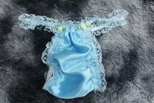  A238 2XL/ElasticW.25-44" Vtg Style Blue Satin Thong Bikini Panties Underwear