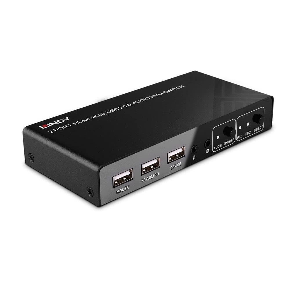 Switch KVM HDMI 4K60 Lindy 32809 avec USB 2.0 et audio pour partager 2 PC