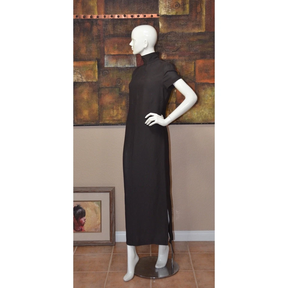 Maxi Vestido Largo EMPORIO ARMANI Diseñador Marrón Cuello Simulado Talla 44/8 Foto 2 de 4