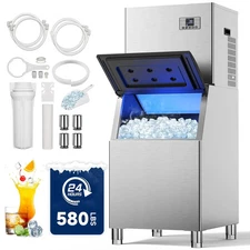 Commercial 580Lbs/24H Ice Maker Machine, Stainless Steel 210pcs Cube Ice Machi