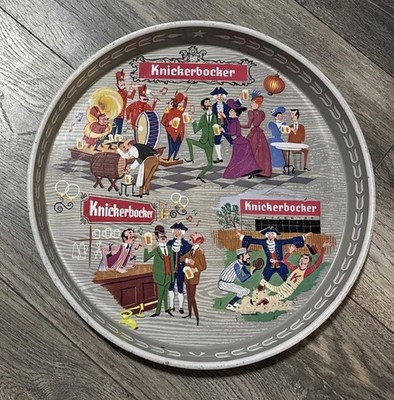 Vintage Knickerbocker Beer Tray 13  Colorful Tavern & Baseball Scene Breweriana
