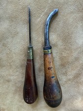 Antique Leather Awls Lot of 2: Curved Hook/Lacing Awl Straight Sewing Awl