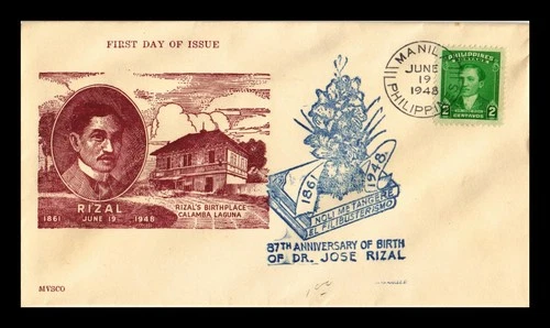 Dr Jim Stamps Philippines Dr Jose Rizal 87th Birth Anniversary First Day Cover