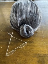 Grandma/old Lady Grey Wig With Bun And Glasses, Halloween/100 Days Of School