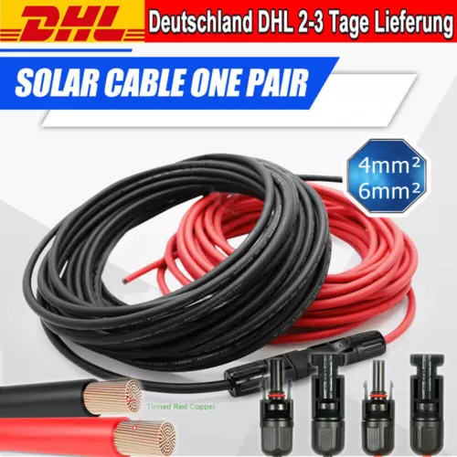 6mm2 4mm2 Solarkabel 1m 2m 5m 15m Verlängerungskabel Solarstecker Verlängerung