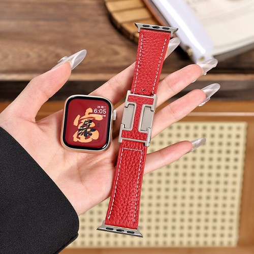 Apple Watch S10 H-Boucle Magnétique 41mm 46mm Bracelet Sport Litchi Cuir - Photo 16 sur 21