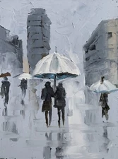 Rainy city. oil painting