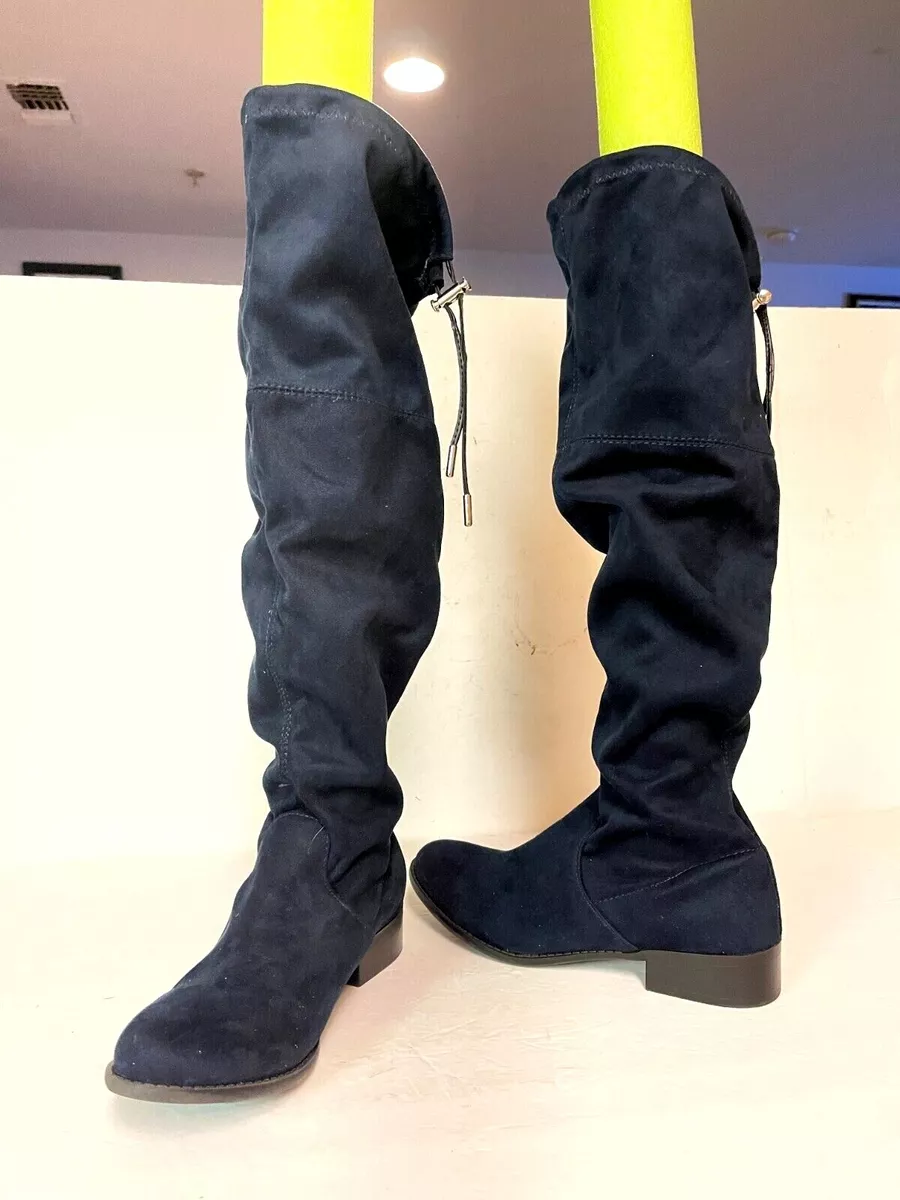 Apri TORI 1 By Italian Shoemakers Blue Fabric Knee High Boots Sz 6.5M