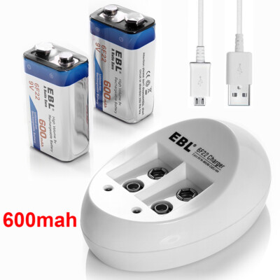 8 Slots Rapid 9-Volt Charger 8PCS 600mAh 9V 6F22 Li-ion Rechargeable Batteries