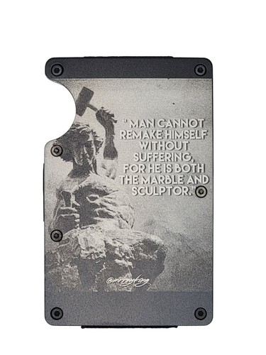 Engraved In USA, "Stoic Marble & Sculptor"  Slim Wallet, Fitness, Metal Style - Picture 1 of 3