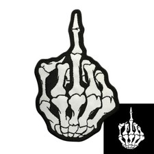 Reflective Skeleton Middle Finger iron on sew on Patch 5.0 X 3.0
