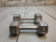 Set Pair Of 10 Lb Hex Dumbells Silver Chrome