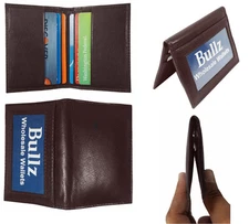 Men's New Thin Brown Bifold Genuine Leather Wallet ID Credit Card Money Holder.