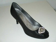 Stuart Weitzman Womens Black Satin Rhinestone Dressy Peep Pump Shoe - Size 8M