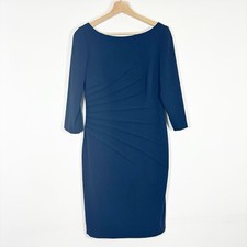 David Meister Sheath Dress 3/4 Sleeves Navy Blue Sz 8
