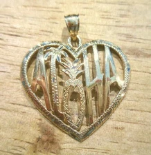 34MM SOLID 14K YELLOW GOLD DC HAWAIIAN ALOHA PALM TREE PINEAPPLE HEART PENDANT