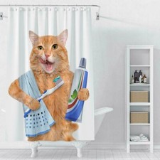 Fabric Shower Curtain Funny Cat Bathroom Waterproof Decoration With Hooks