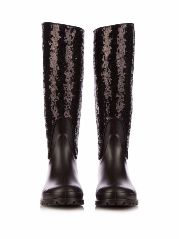 NUEVO CON ETIQUETAS $795 Saint Laurent Festival Negro Goma Lentejuelas Hasta la Rodilla Botas de Lluvia 5 35 Foto 3 de 4