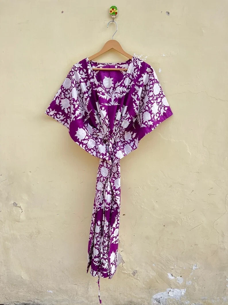 PALM ANGELS Pigiama indiano viola palma cotone caftano vestito maxi abito caftano US