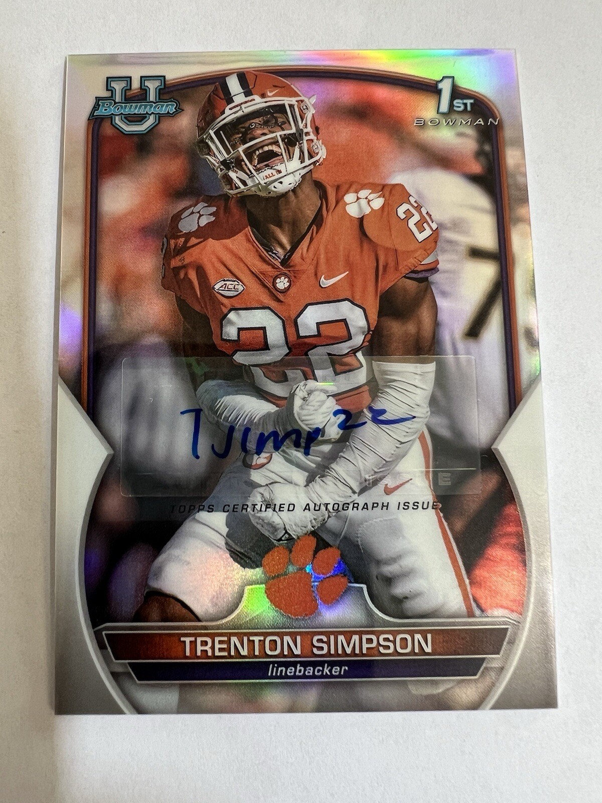 2022 Bowman U Chrome Trenton Simpson #45 Refractor Auto /499 Clemson