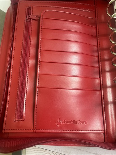 Franklin Covey Red Planner Organizer Zip Tote Shoulder Bag 7-ring Binder Leather - Picture 10 of 24