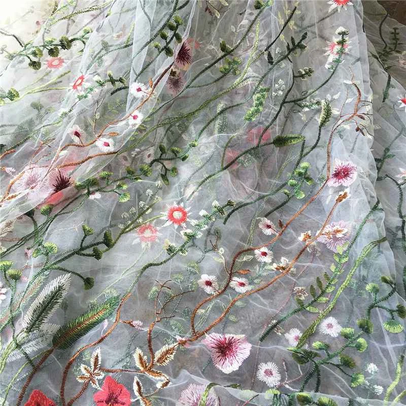 Tela de encaje floral bordado 51" 0,5 años 8 colores vestido de novia tela de encaje con cordón Foto 3 de 4