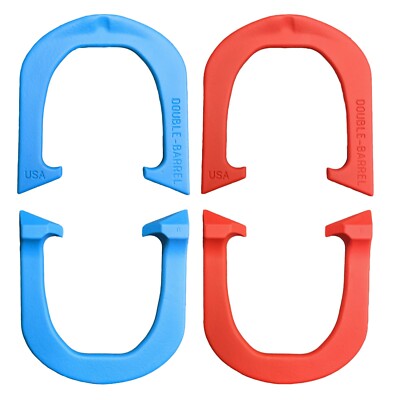 Double-Barrel Professional Pitching Horseshoes- 2 Pair, Red/Blue, Made in USA
