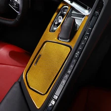 Yellow Carbon Fiber Center Console Storage Panel Sticker For Corvette C8 20+ US