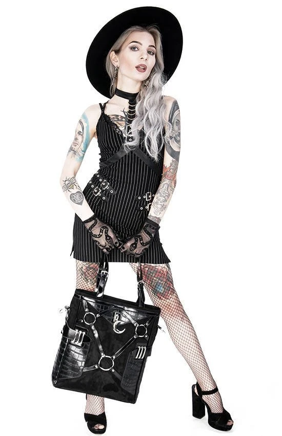 Vestido de Verano Gótico Restyle - Cuello a Rayas - Mini Vestido Gótico de Verano Foto 3 de 4