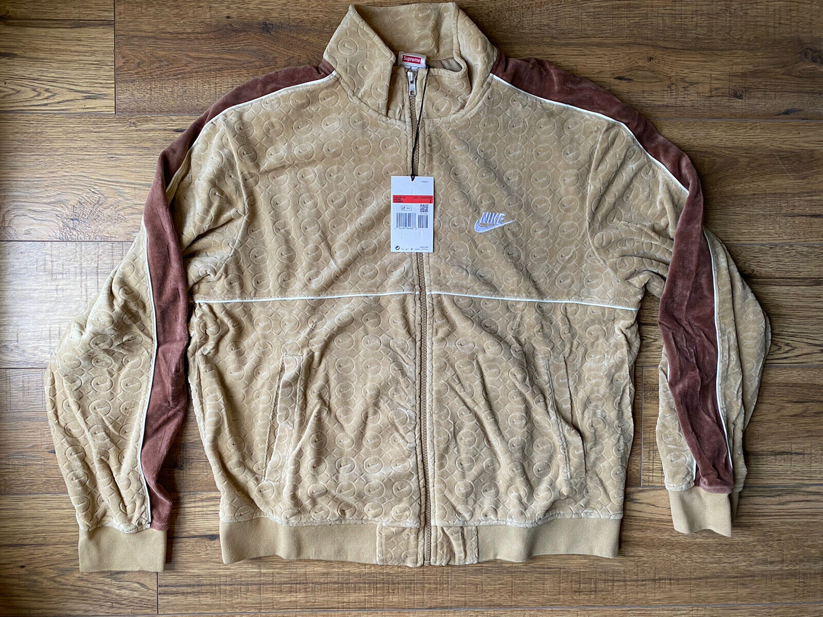 Brand New Tagged Nike x Supreme Velour Track Jacket Tan Large Full Zip