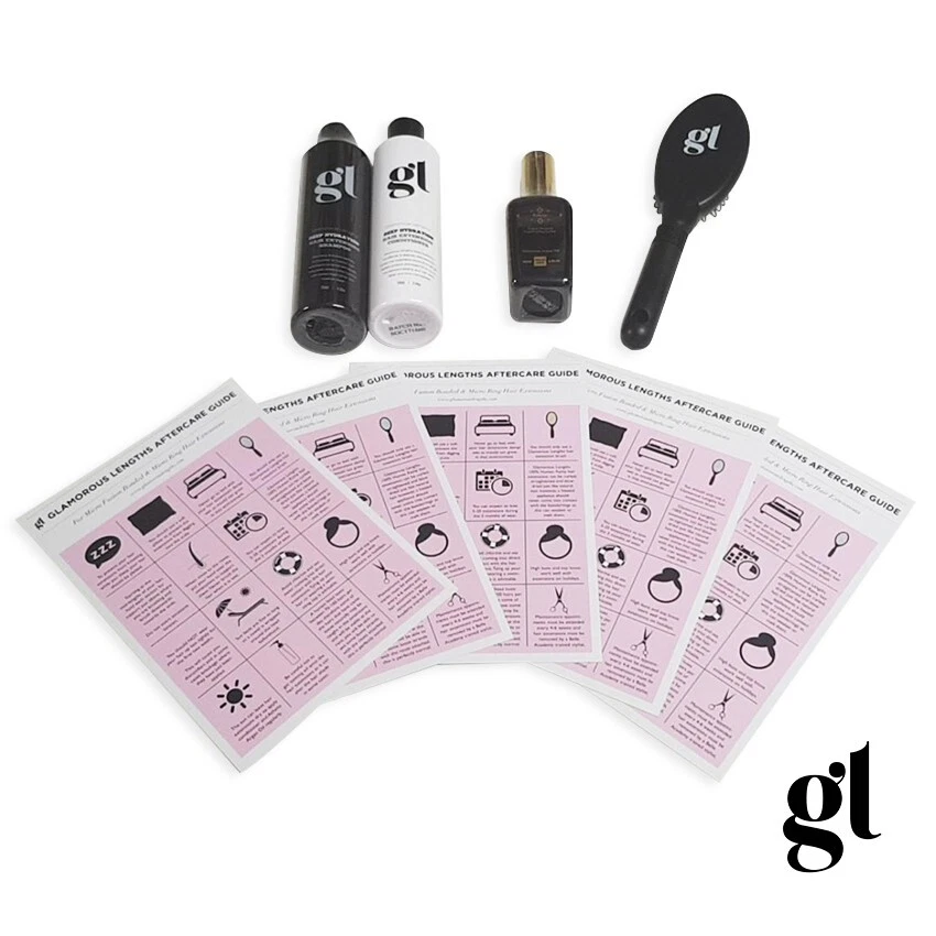 GL HAIR EXTENSIONS AFTERCARE KIT - SHAMPOO, CONDITIONER, ARGAN OIL, LOOP BRUSH