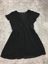 Forever 21 Dress Womens Size Large Black V-Neck Short Sleeve Knee Length