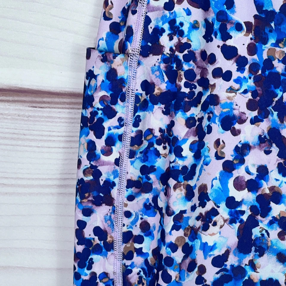 Tek Gear Legging Women 3X Blue Pink Print Capri High Rise Pockets Pull On Active - Image 3 of 4