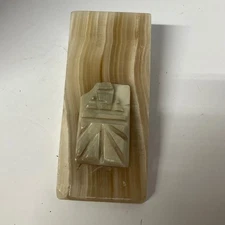 Vintage Onyx Stone Rectangle Carved Figure Decorative Desk Object