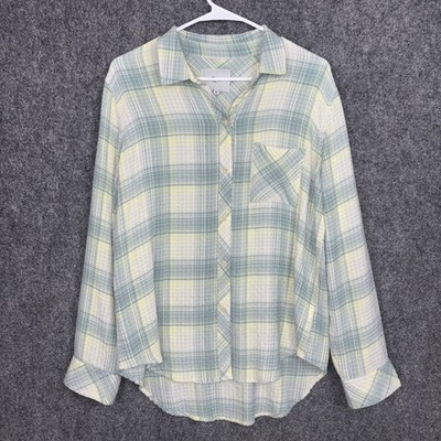 Rails Brady Sage Lemon Blouse Womens Sz M Green Plaid Cottagecore Beach coastal