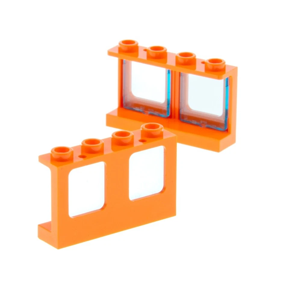 2x Lego Fenster Rahmen 1x4x2 doppelt orange Scheibe transparent blau 60601 61345 - Bild 1 von 1