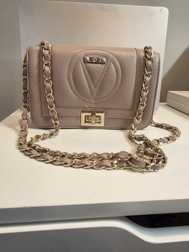 VALENTINO Beatriz Sigbature Logo Leather Gold Chain Turn Lock Flap