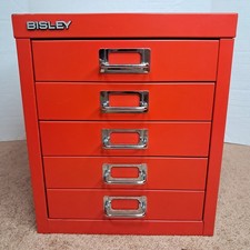 Bisley 5 Drawer Cabinet Red Metal Storage EUC 15” deep x 13” ht x 11” wide