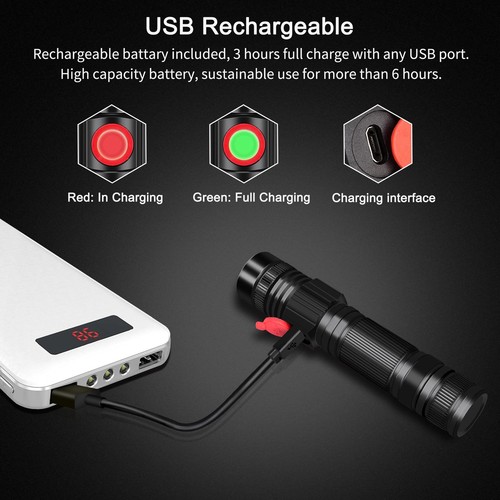 Torce LED Ricaricabili USB 2000 Alti Lumen, Piccole e Luminose Tasca Fl... - Foto 6 di 9