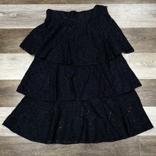 Zara Woman Sz Small 3 Tier Ruffle Lace Skirt Dark Navy Floral Side Zip in EUC