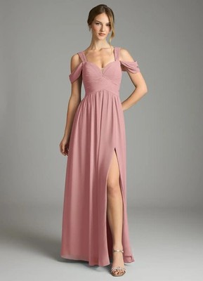Azazie Lianne Dusty Rose Off the Shoulder Chiffon Dress, Size 2- Small Flaw NWT