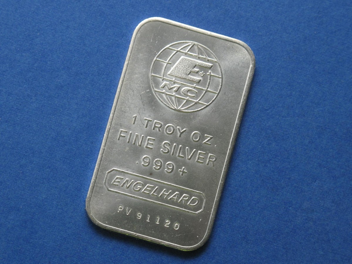 Engelhard 1oz Silver Bullion Bar - Emc in Globe logo .999+
