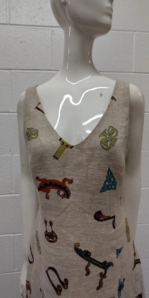 NICOLE MILLER тонкий льняной трапециевидный платье сакральной геометрии искусства ящерица винтажная история - Изображение 3 из 4