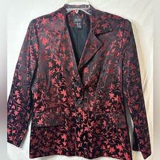 MAK New York Black & Red Floral Brocade Blazer Jacket Size 12
