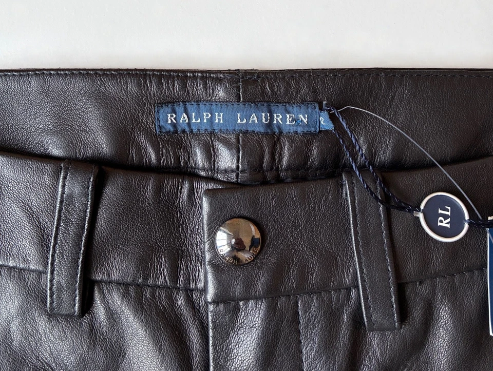 RALPH LAUREN Lederhose NEU Schwarz Lammnappa Gr. 12 / Gr. L Taschen Slim Fit - Bild 3 von 4