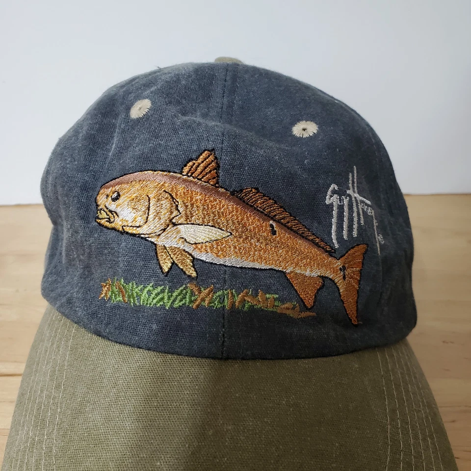 De Colección Guy Harvey Pesca Largo Bill Sombrero Gorra Bordado Pez Gris Bronceado OSFA Foto 2 de 4